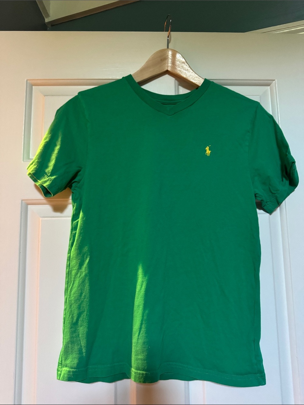 Ralph Lauren Bright Green V-Neck Tee with Yellow Polo Logo